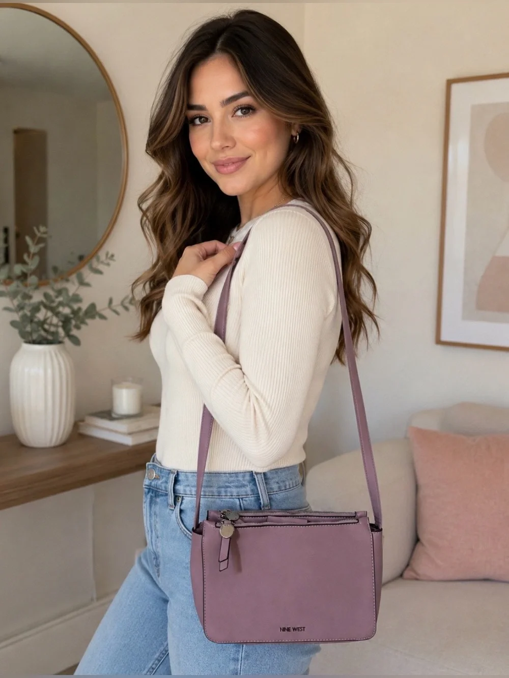 Nine West Mauve Faux-Leather Crossbody Bag